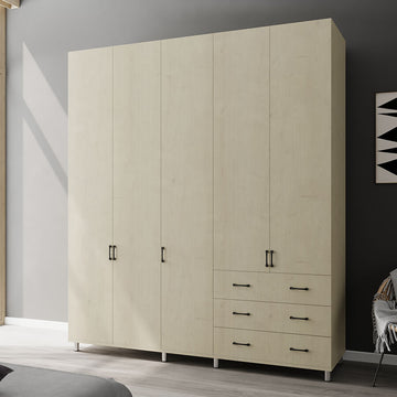 ארון בגדים 5 דלתות 3 מגירות דגם נופר 200X240
