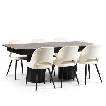 ADIR SET Non-Expandable | סט פינת אוכל מלבנית לא נפתחת עם פינות מעוגלות דגם אדיר כולל 6 כיסאות מרופדים